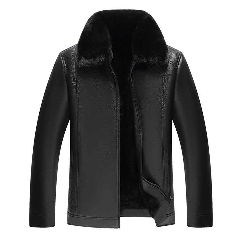 冬季加厚加绒毛领中年夹克皮衣外套中老年休闲爸爸男装