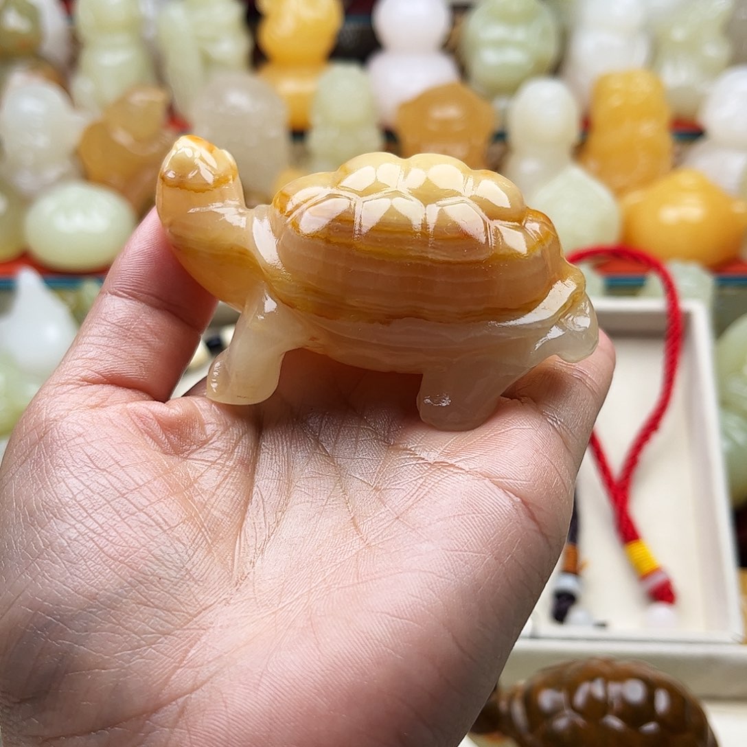 已***置石材龟龟手把摆件