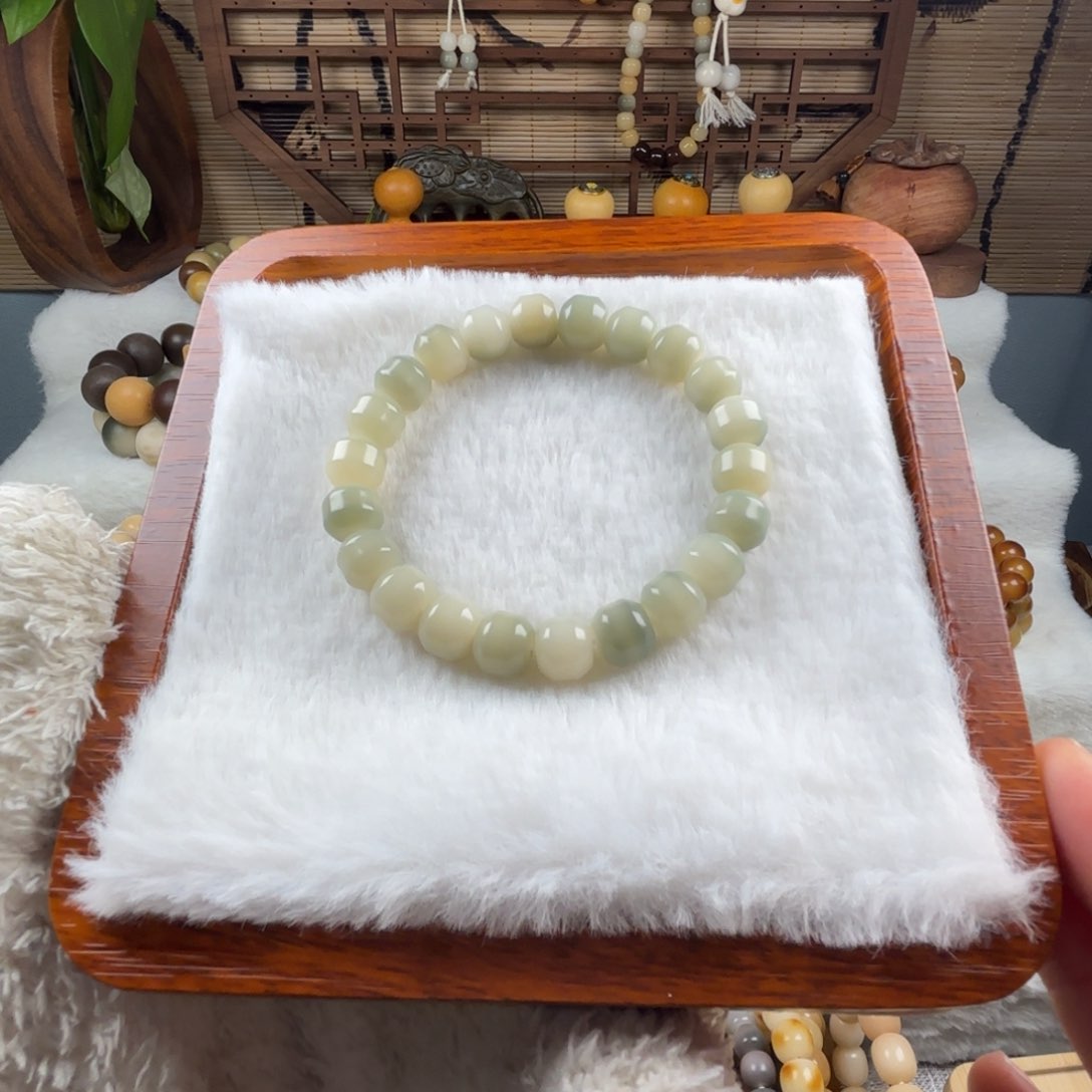 菩提根/象牙果手串小汉堡卡10绿色飘花