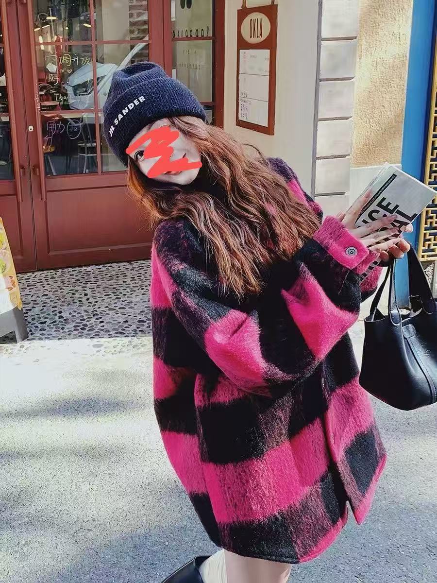 绒绒格子韩版外套