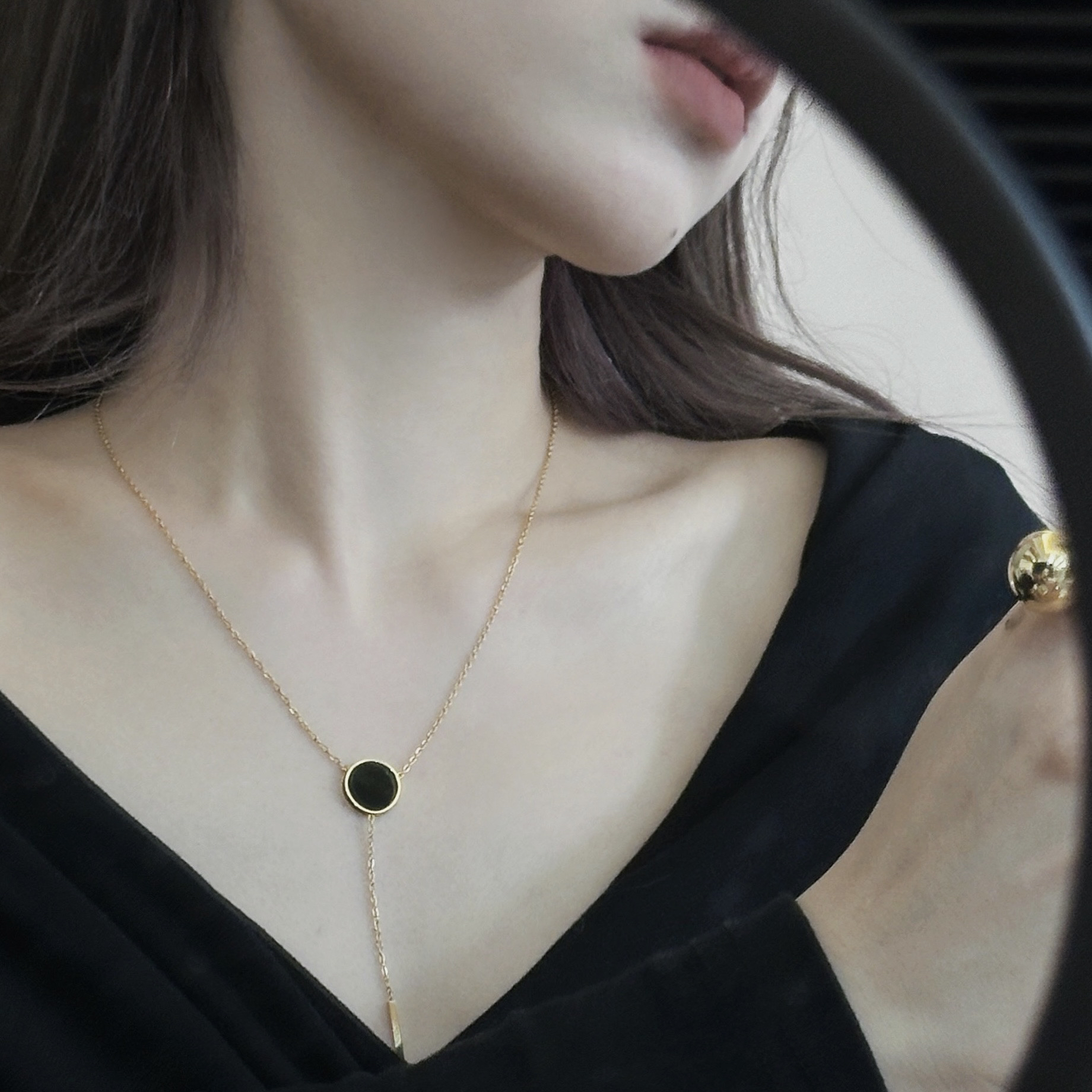 钛钢吊坠 简约长款轻奢百搭小众时尚长吊坠项链性感气质锁骨链