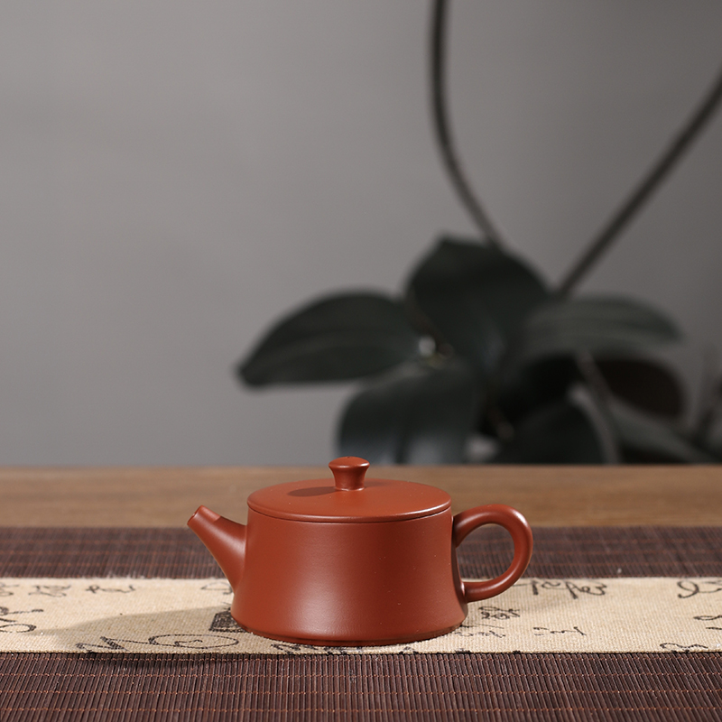 潮州朱泥全手云柱壶大口径工夫茶小茶壶纯手工家用手拉胚朱泥茶壶