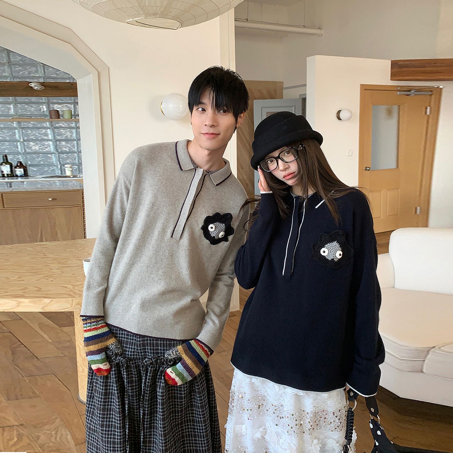 YANAG设计师品牌灰色的火焰钩针学院POLO毛衣GoGoBuyer BY6Y12016