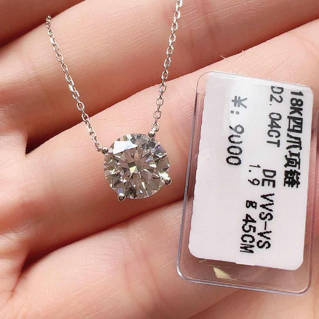 18K金镶嵌实验室培育钻石套链2克拉，四爪项链k白露思款