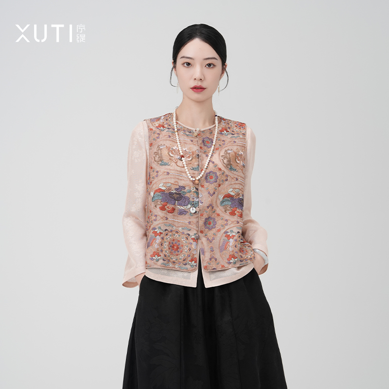 序缇春夏新款复古国风新中式女装桑蚕丝马甲S72-12781