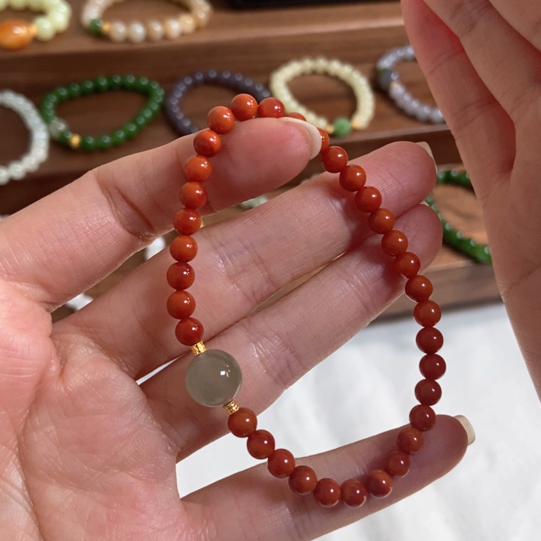 南红玛瑙手链银S925镶嵌5mm南红