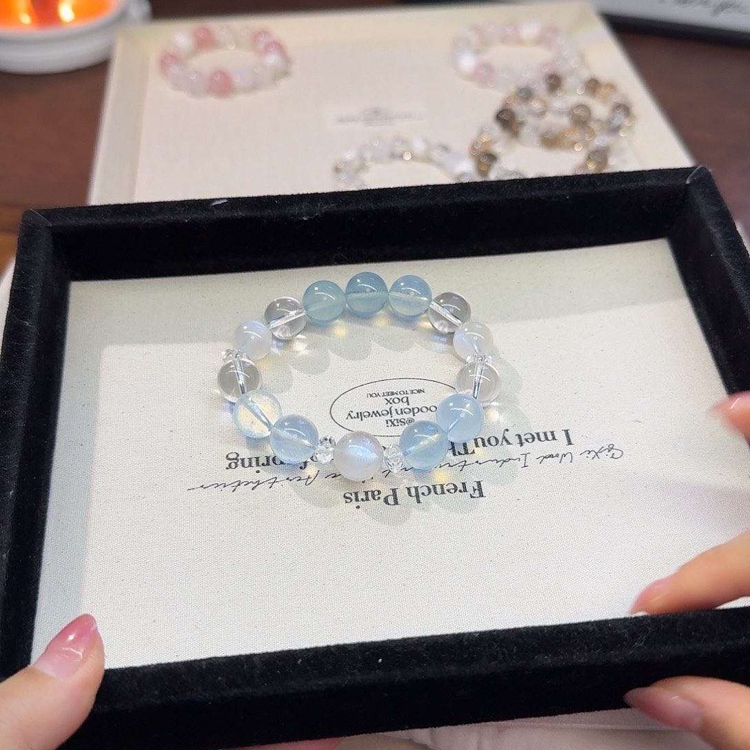 没***字手链水晶未镶嵌拍4单是总价 海蓝宝白水晶蓝月光