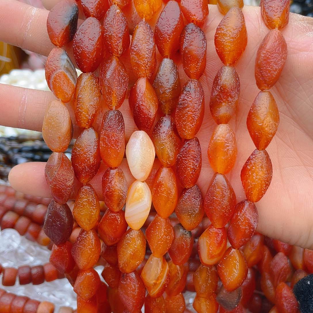 玛瑙/玉髓珠宝半成品未镶嵌橘皮老玛瑙扭扭珠1条8*20