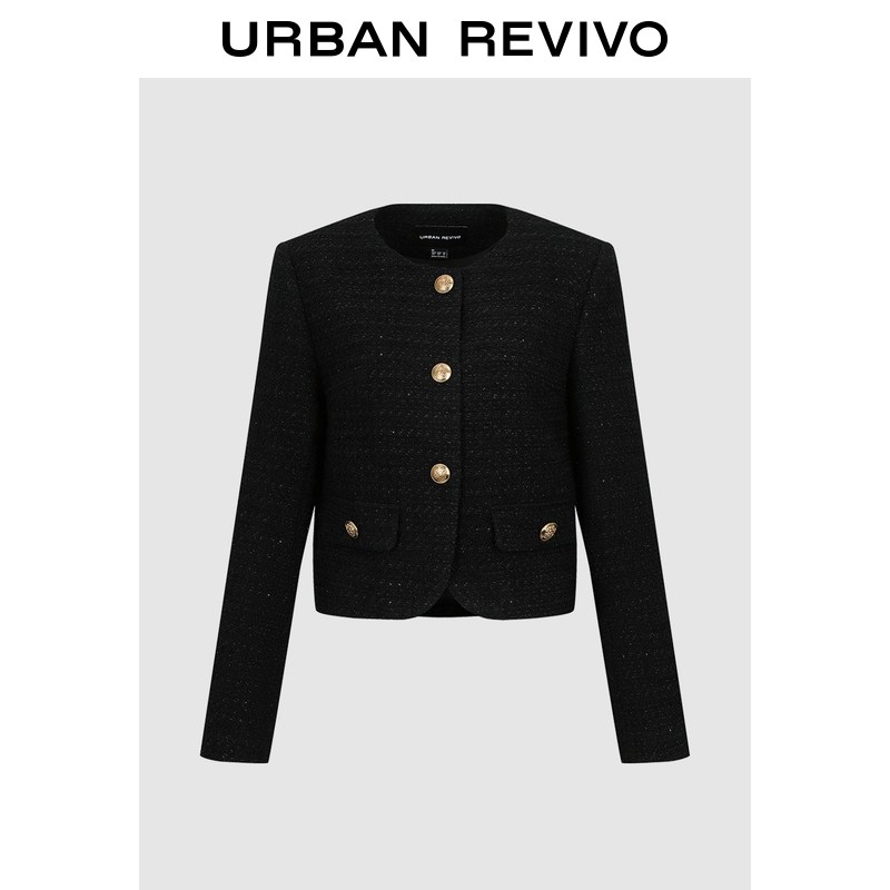 UR2026春季新款女装魅力小香亮丝金色纽扣短款外套UWG160018