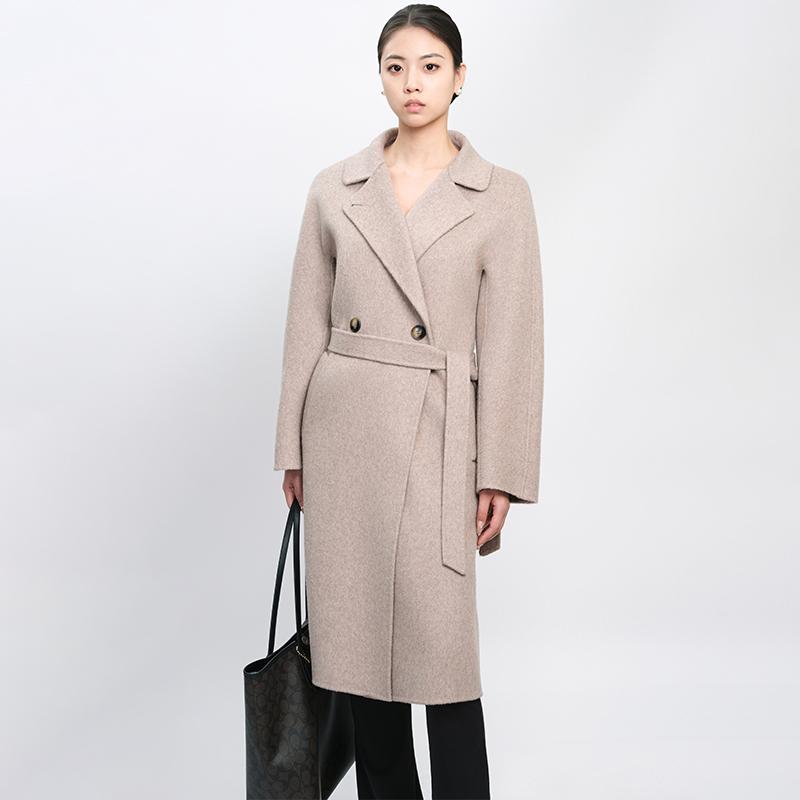 双面羊毛大衣长毛版娃娃领女神范百搭羊毛100%长款优雅