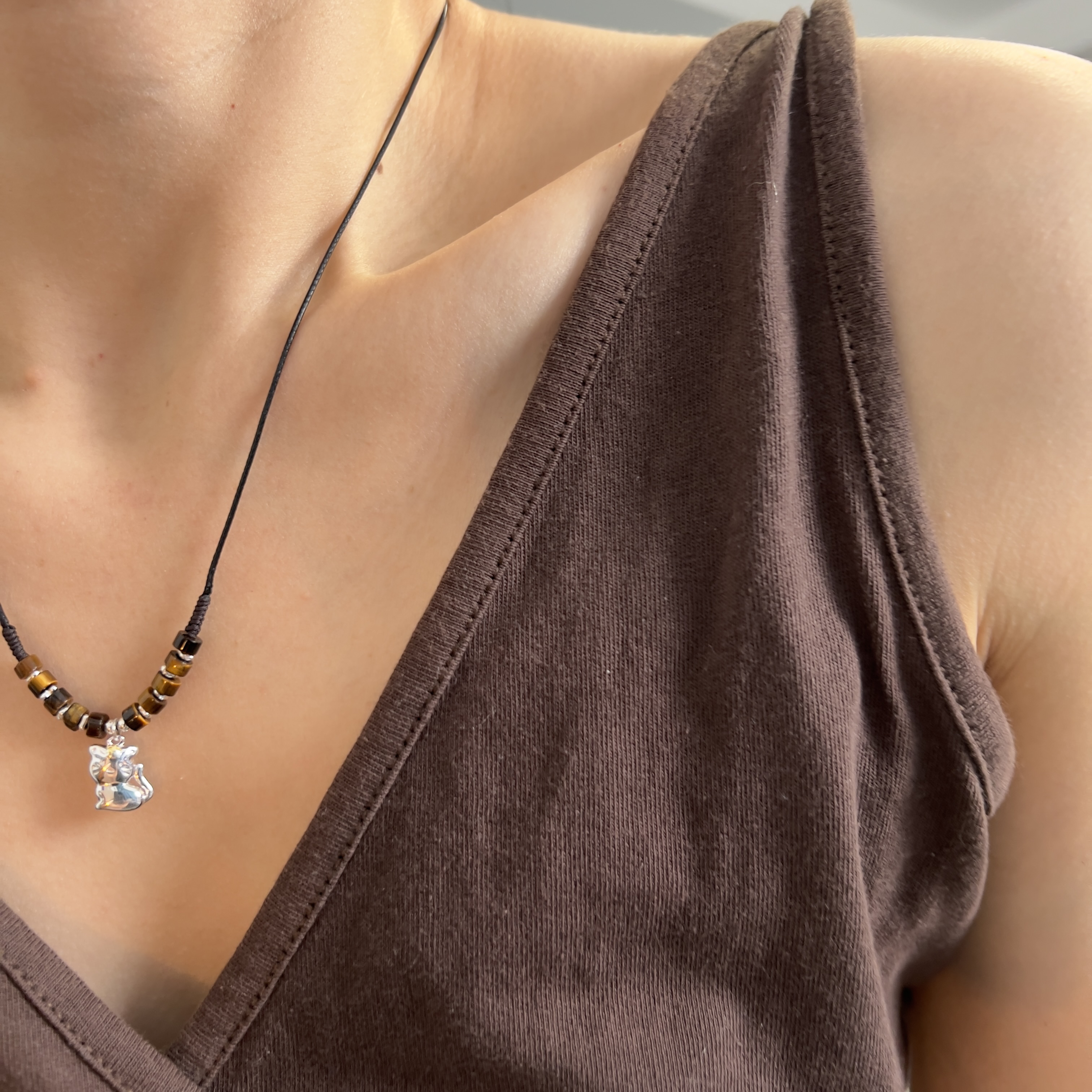 吊坠925银 阿腾莎银饰 项链 招财猫咪  小众百搭坠链可调节