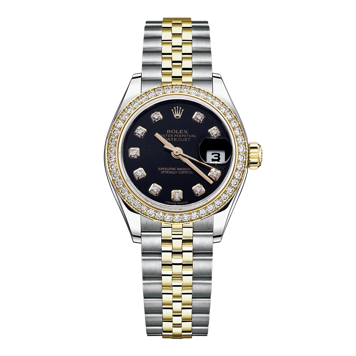 99新 Rolex/劳力士 女装日志型系列179383黑盘原钻腕表/WHP032696