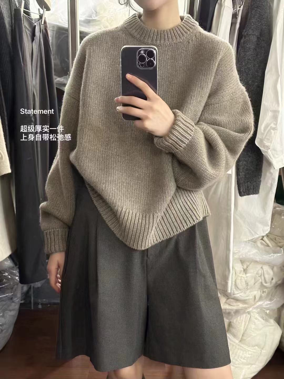 纯色针织休闲毛衣外套宽松圆领毛衣8307