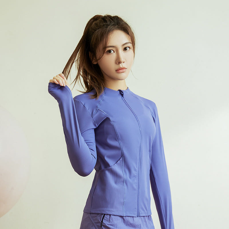 立领拉链运动外套女修身显瘦长袖透气速干弹力瑜伽服