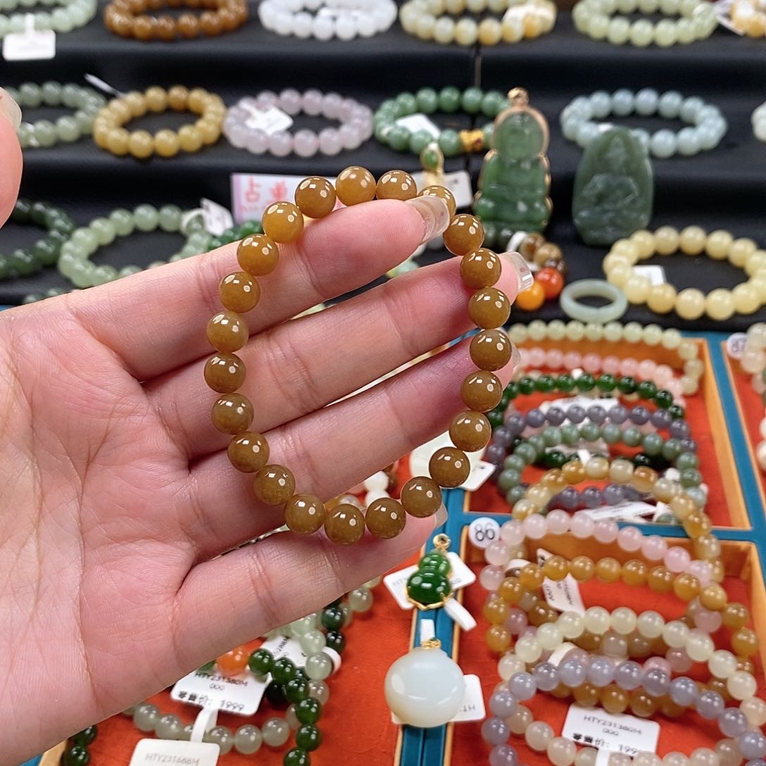 和田玉手链 8MM未镶嵌且末糖