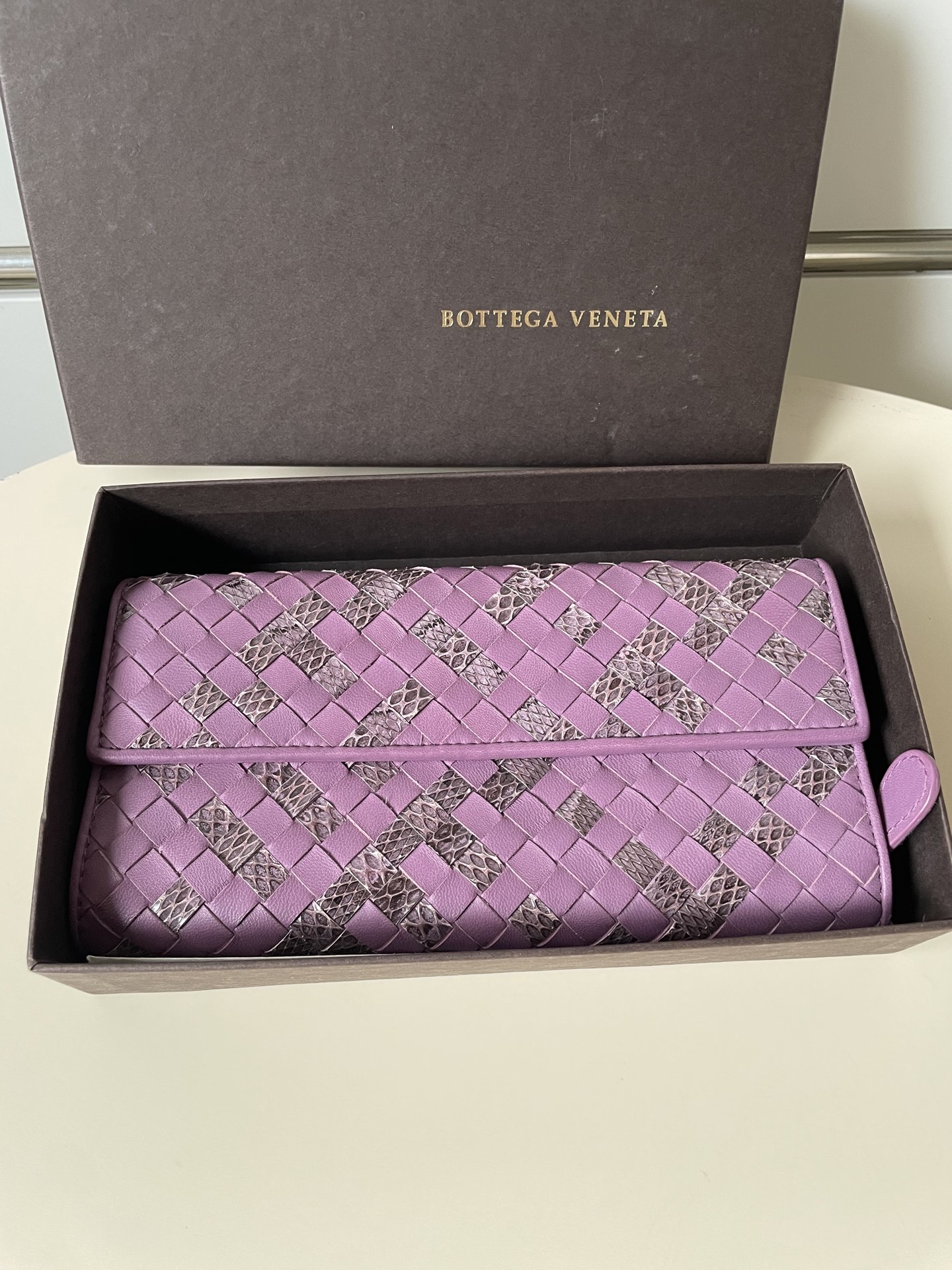 95新 BOTTEGA VENETA/葆蝶家 1427 粉色Bv手拿钱包卡包