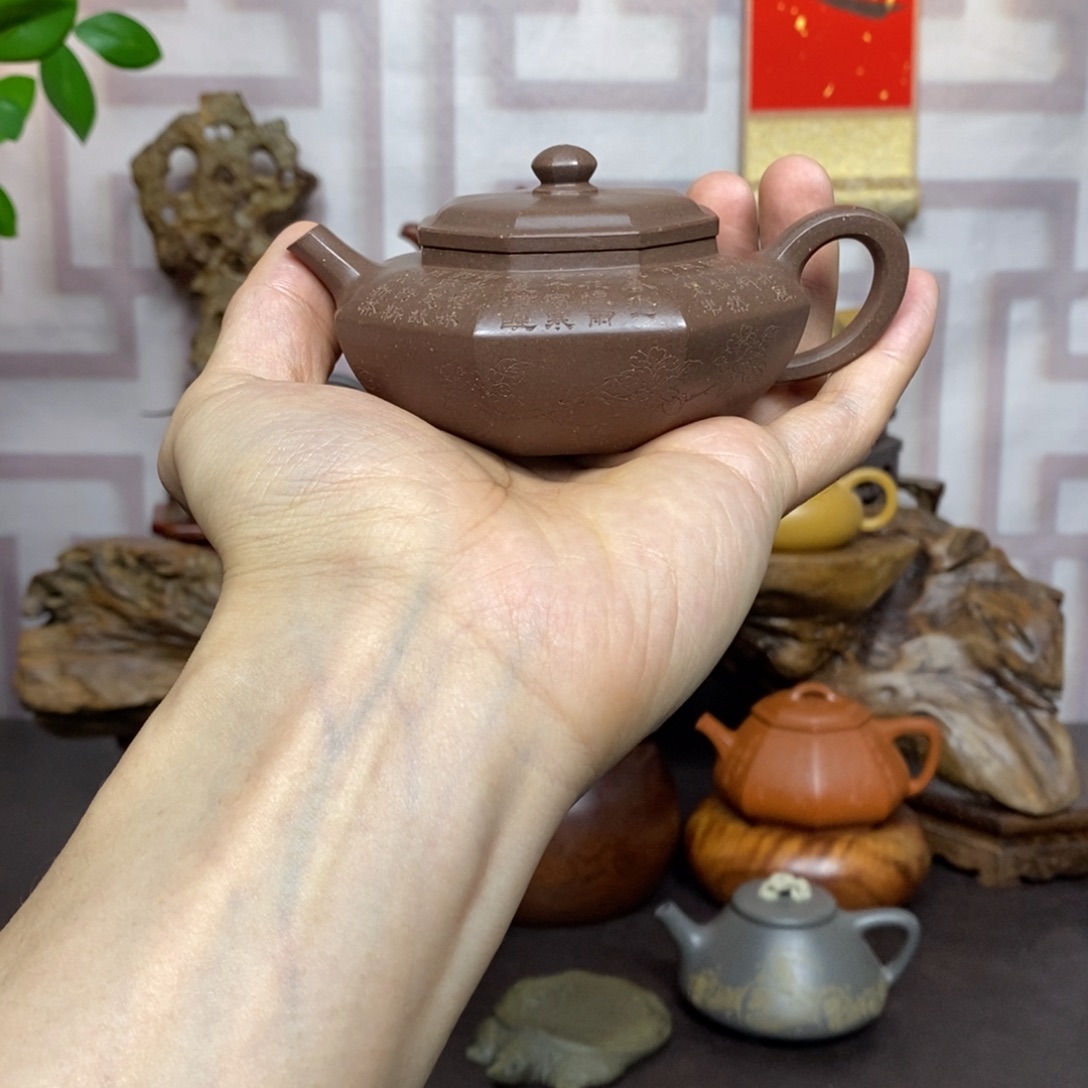 紫砂茶壶紫砂茶具老紫泥八方石瓢