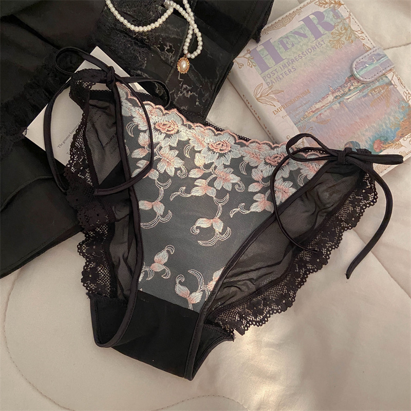 女款内裤高端品质法式S感纯欲风高开叉刺绣蕾丝绑带御姐风