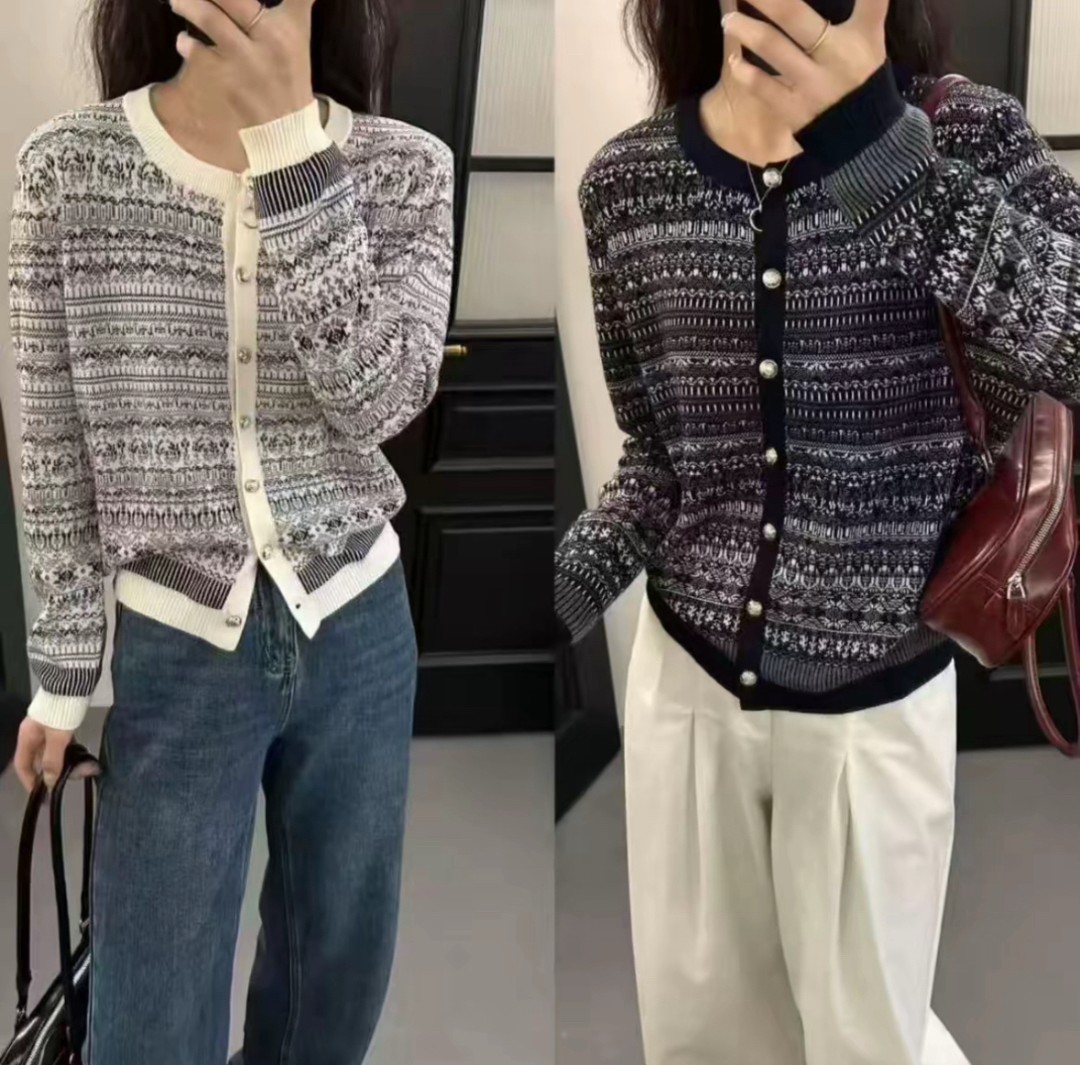 【敏敏】F651-700早秋新款时尚圆领提花针织开衫