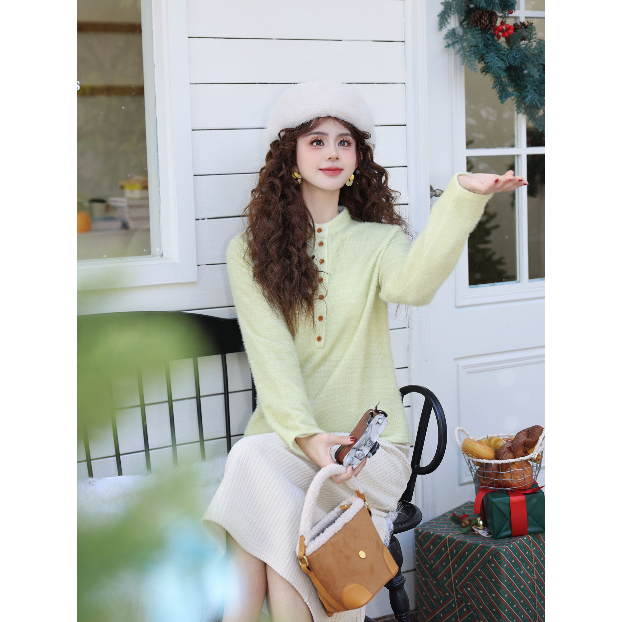 陈大器【竹韵扫尘】港风复古秋冬针织宽松百搭打底上衣JH5749324