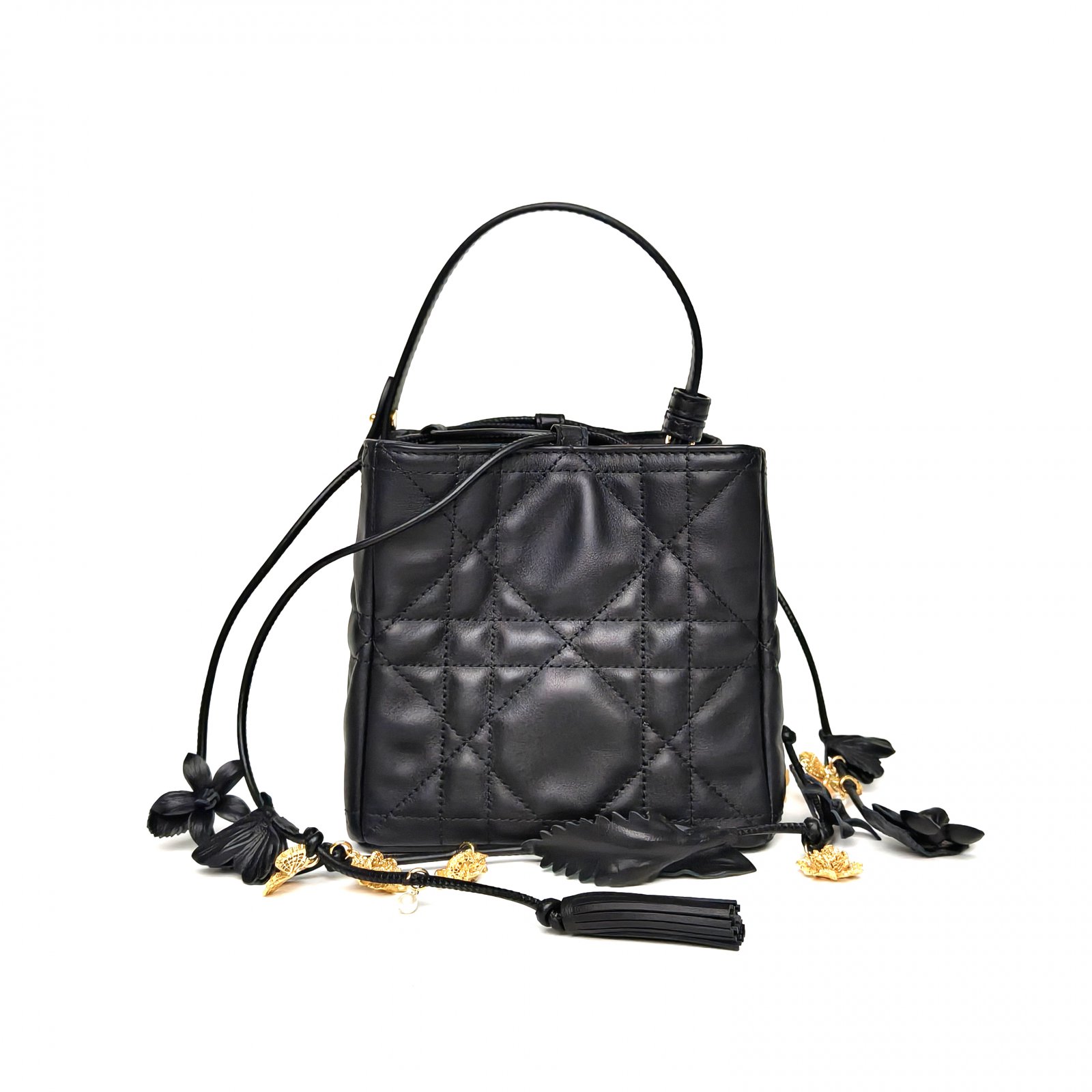 99新 DIOR/迪奥 小花6枫 Nolita 花朵吊饰 烧麦包 黑色 2025 