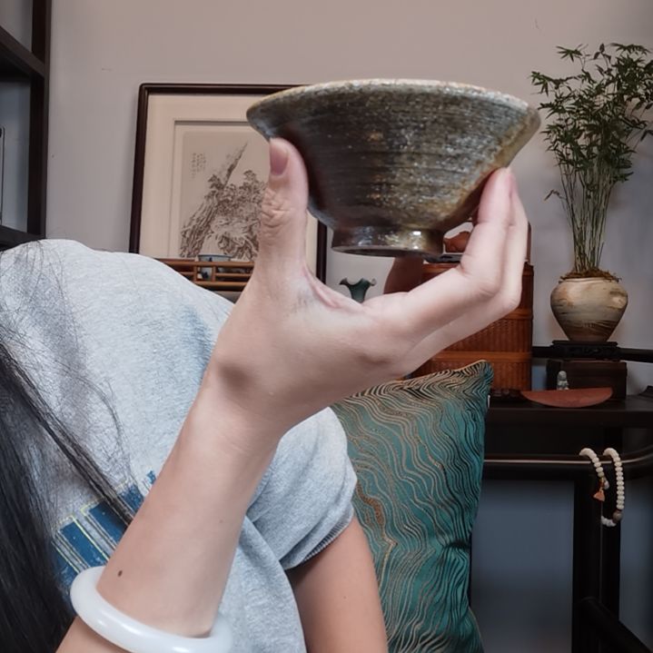 采***下茶杯紫砂柴烧杯手工