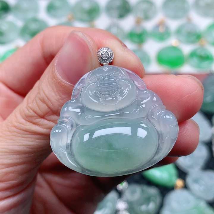 翡翠吊坠(不含链)18K金镶嵌