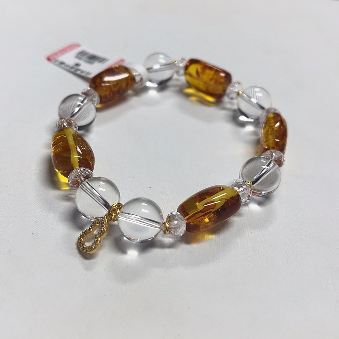 未镶嵌水晶手链白水晶加琥珀设计款手串