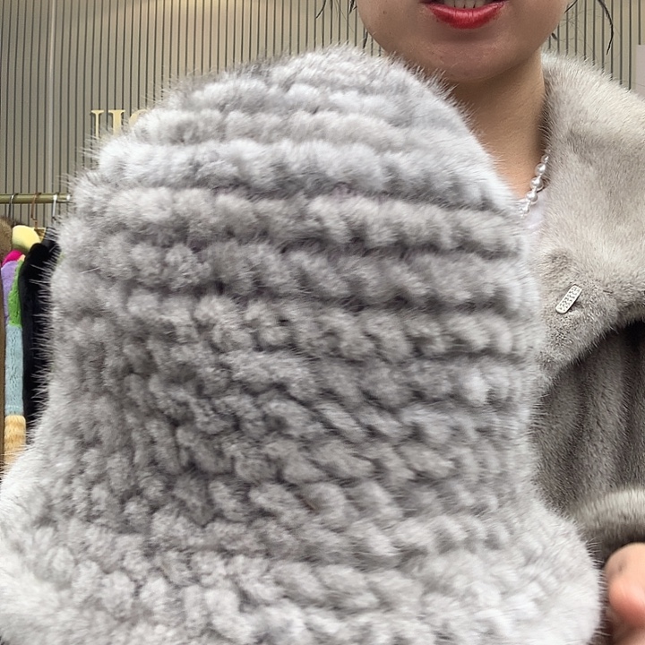 纯棉帽子真毛水貂毛一体毛