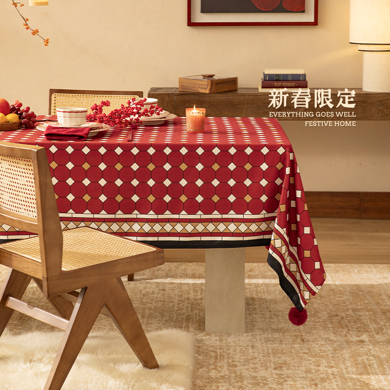 圣诞桌布防水防油免洗圣诞节餐桌布节日装饰布置氛围感红色桌布