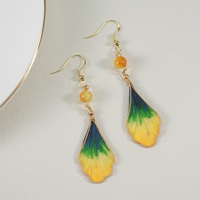 铜合金耳饰 『翠影』非遗绒花耳环复古新中式耳坠耳饰汉服配饰耳夹