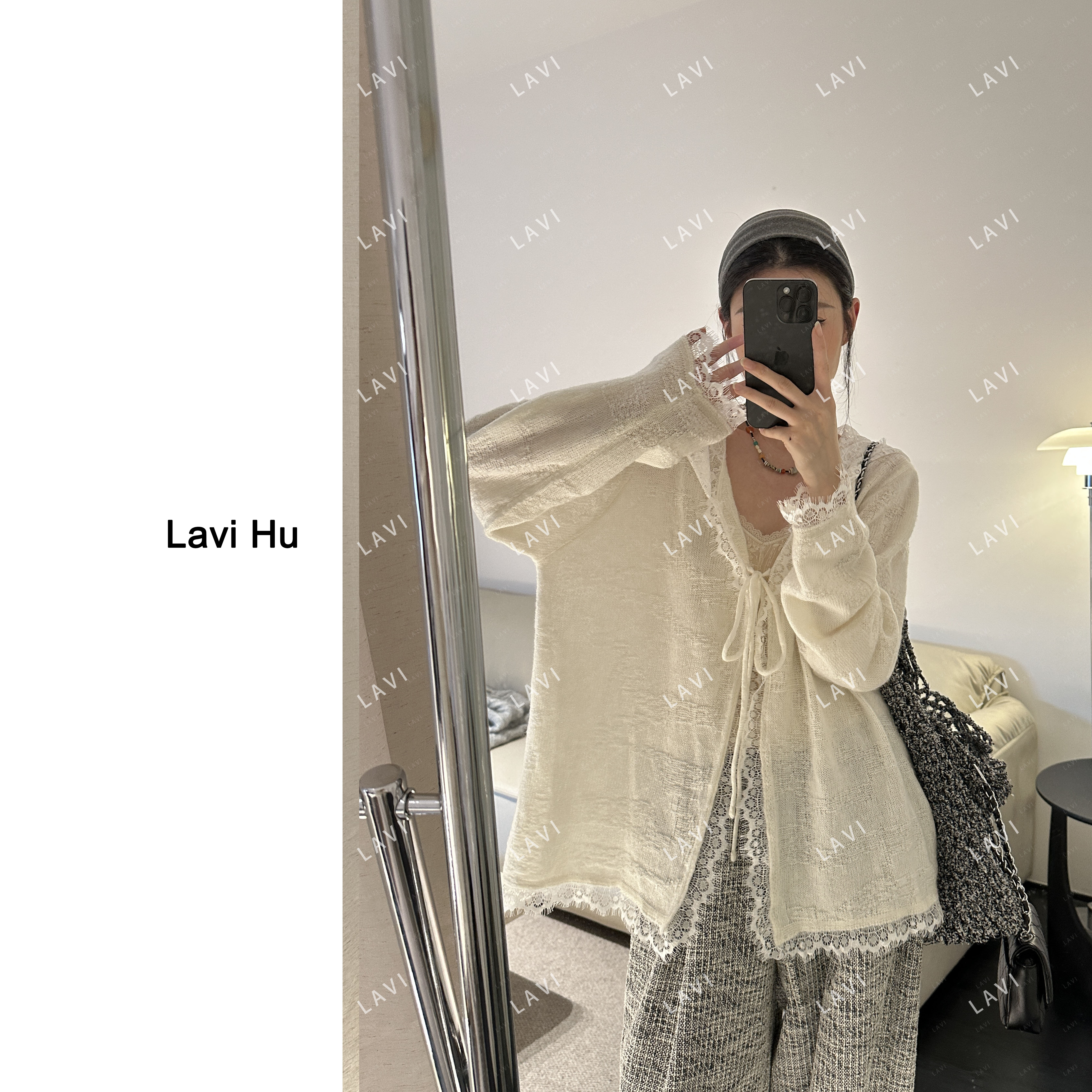 LAVI HU【反季的雪】连帽拼接慵懒风蕾丝打底衫5891