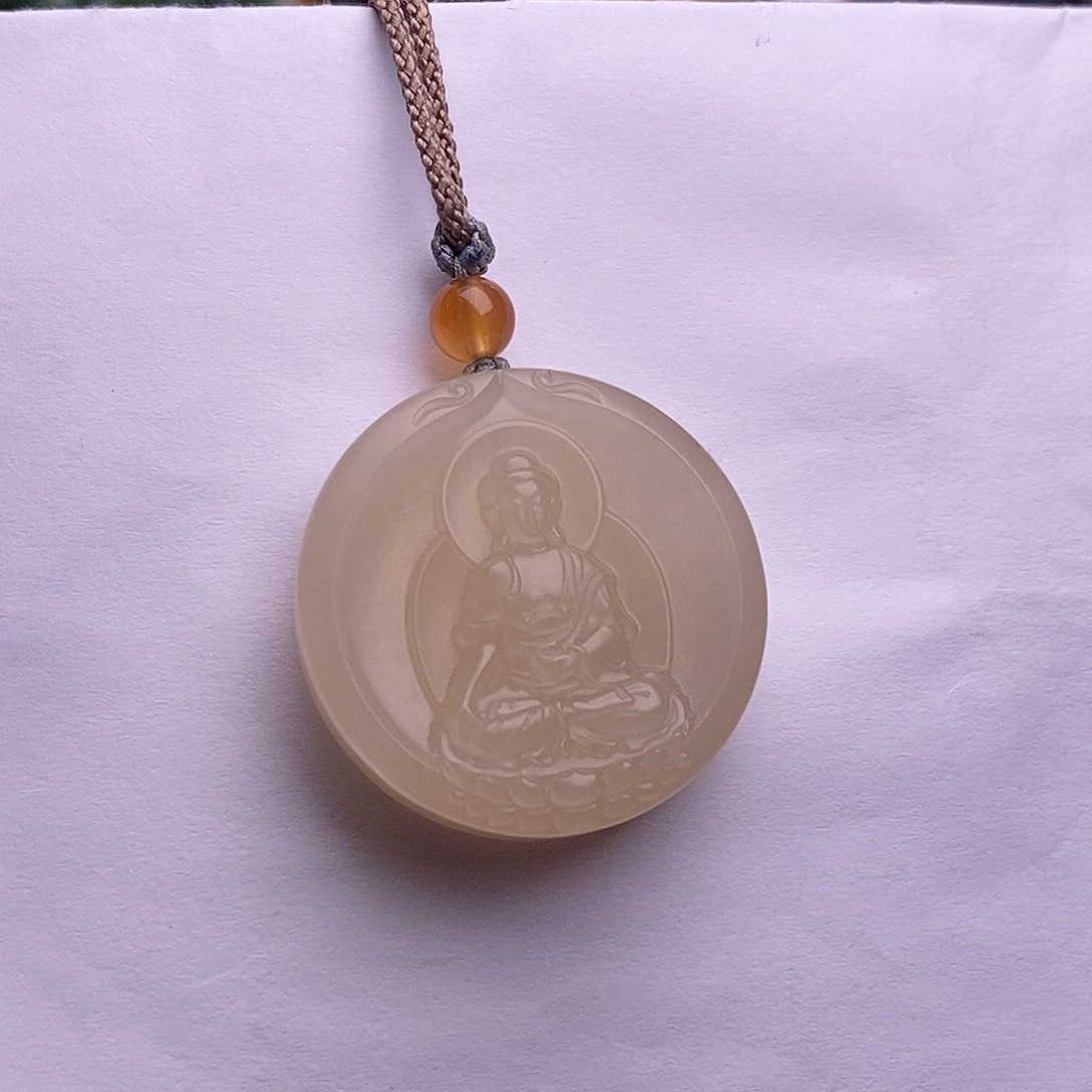 和田玉未镶嵌收藏级藕粉羊脂级老矿料红粉药师佛吊坠