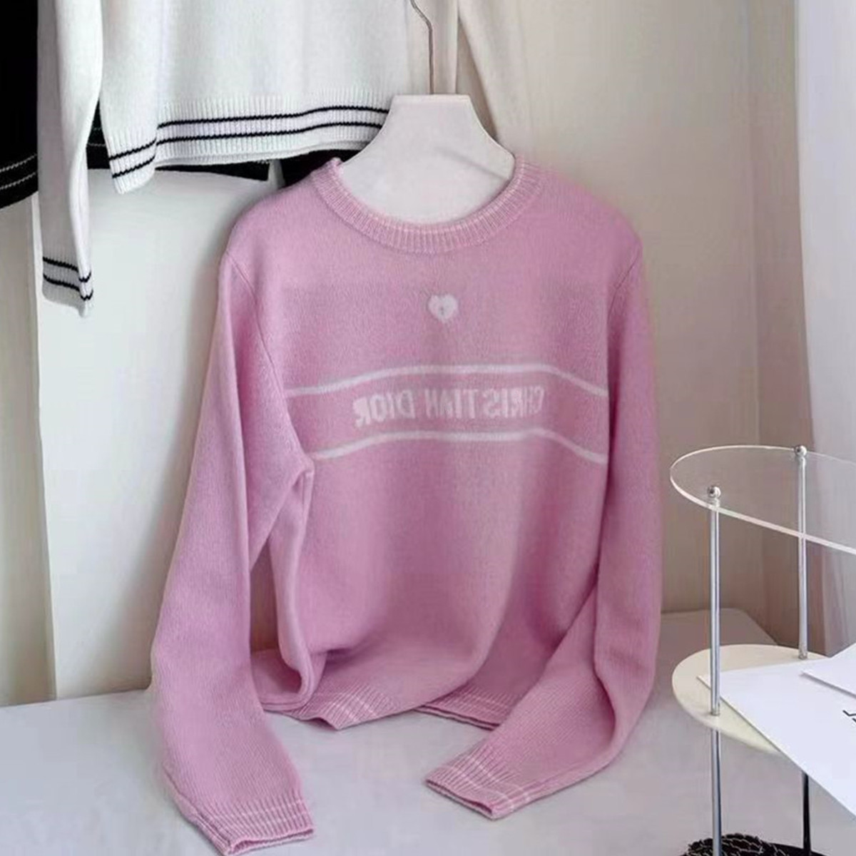 高品质100全羊毛圆领字母针织衫女百搭毛衣打底衫【不机洗，平铺晒】