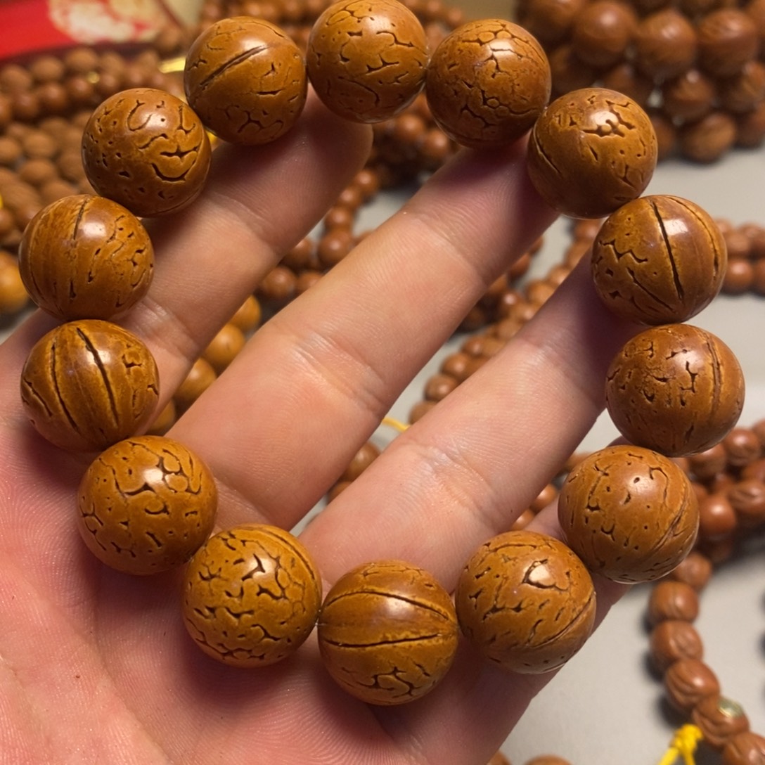 桃核手串脑纹光珠17.8