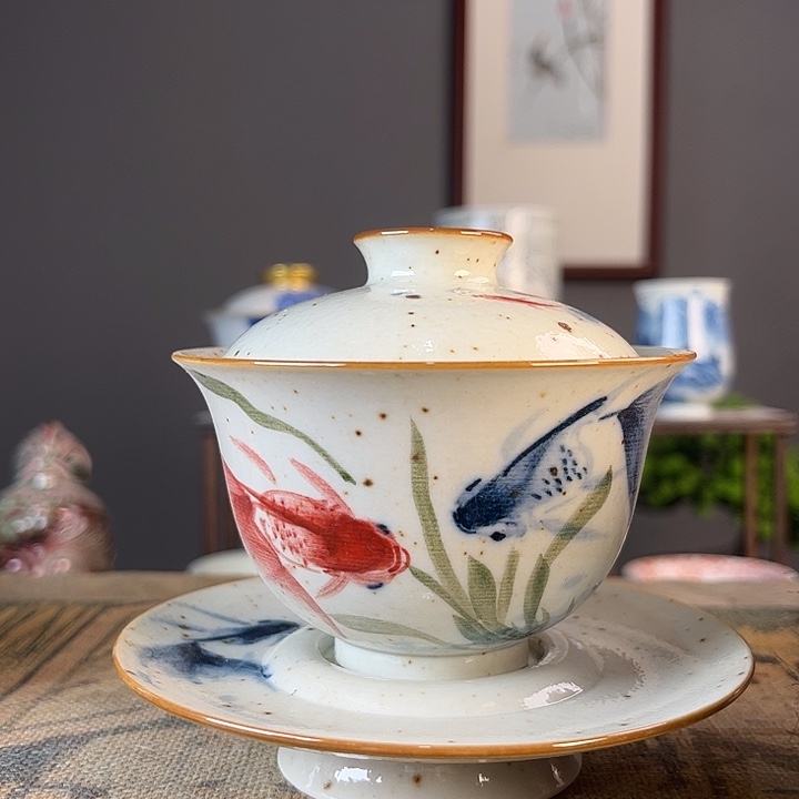 摆件景德柴烧茶杯多人