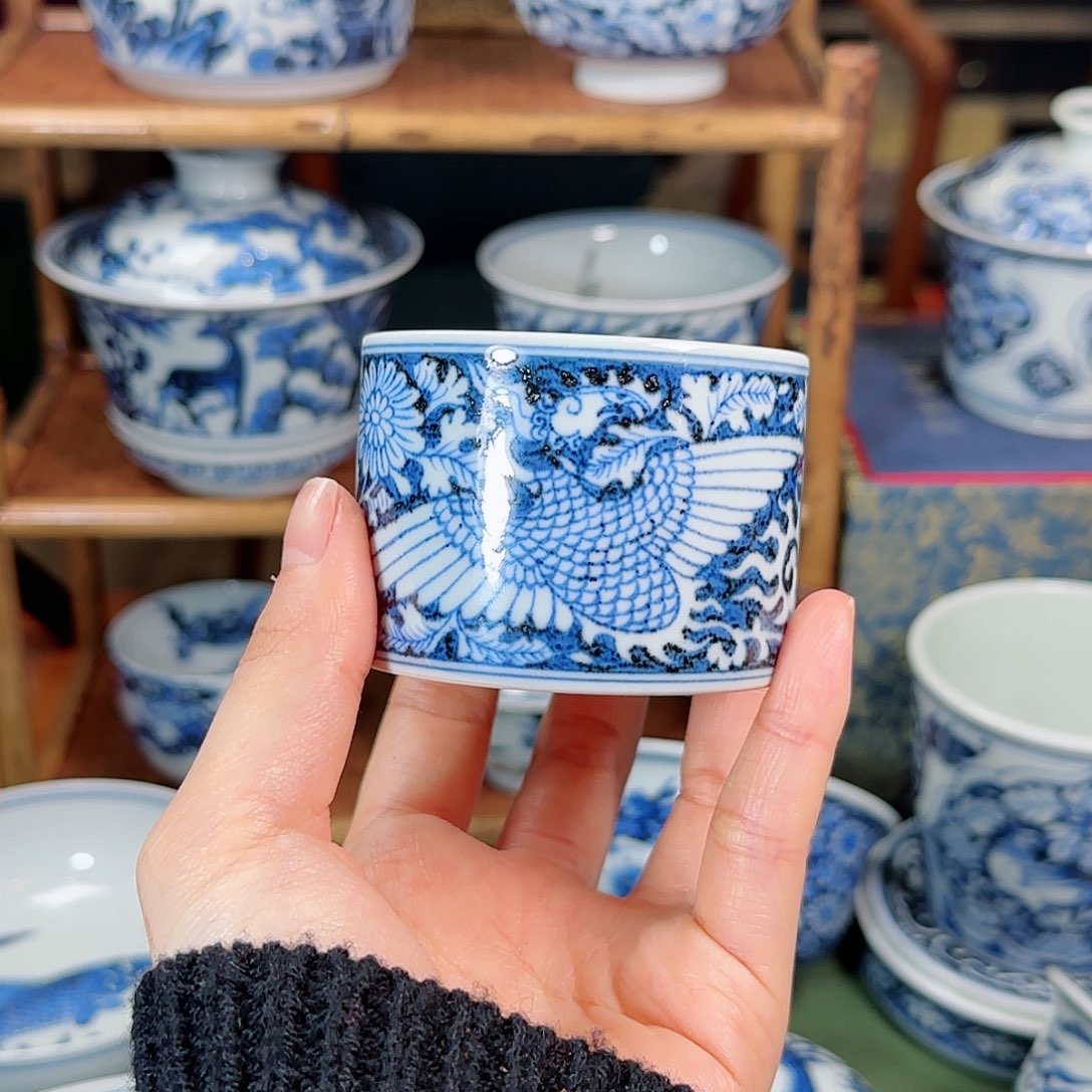 混地凤纹锦鸡直身杯明续幽蓝