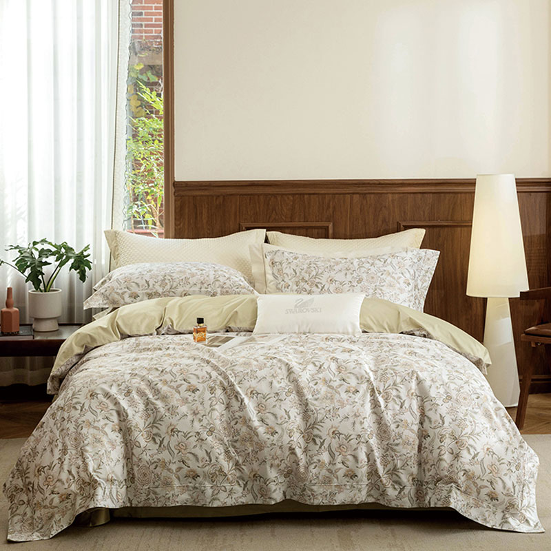 【颜序】纯棉文艺印花百支贡缎床上用品被套枕套床单四件套