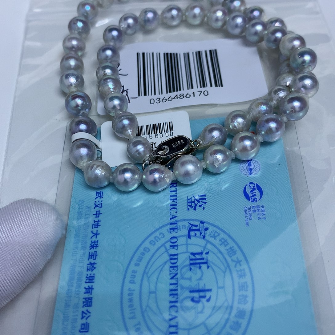 海水珍珠银S925镶嵌项链7-8