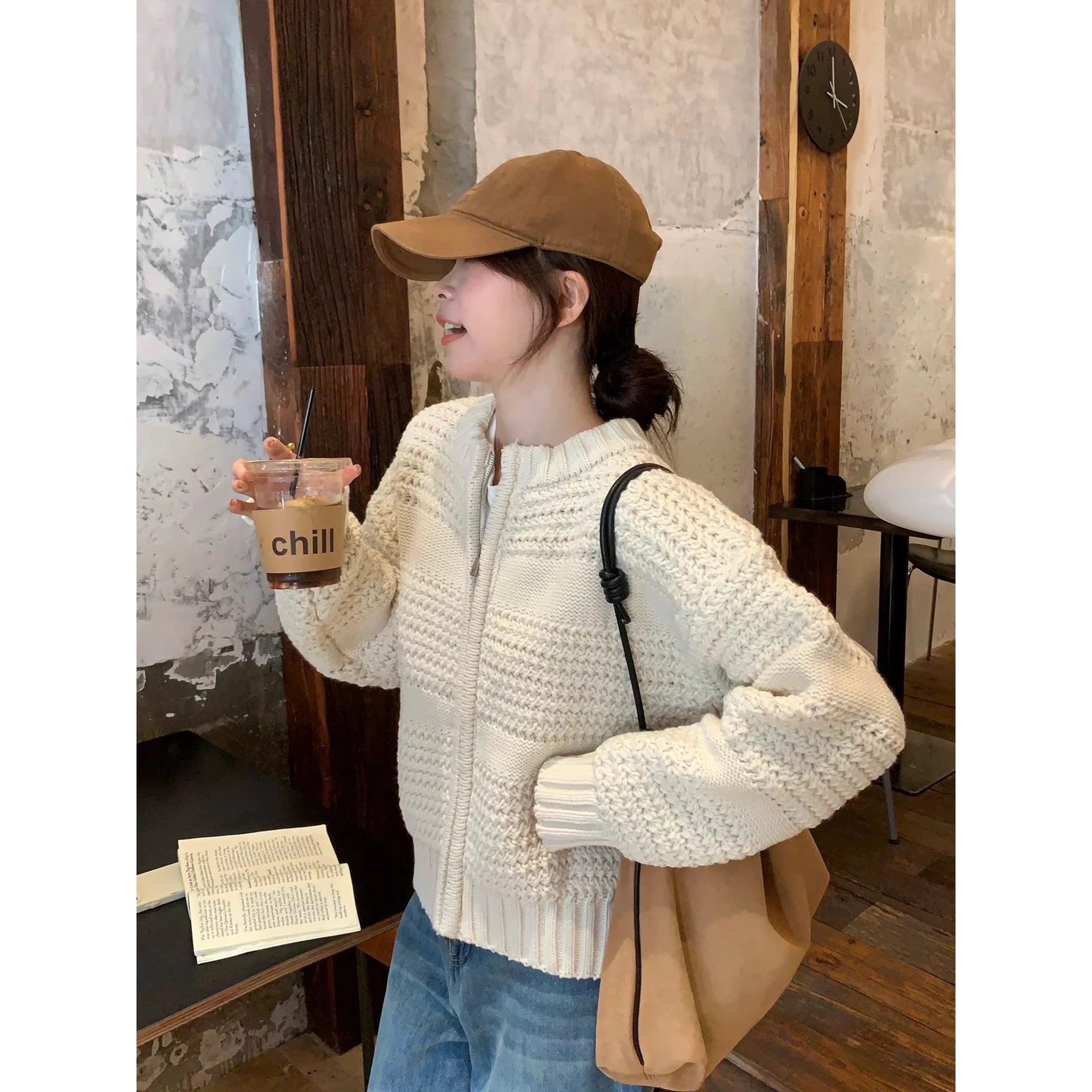 【运补6米】韩系穿搭时尚长袖毛衣外套女秋冬新款设计感外针织开衫 