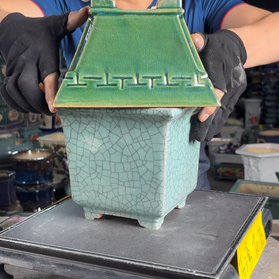 一风堂石湾花盆 小釉裂盆口收缩