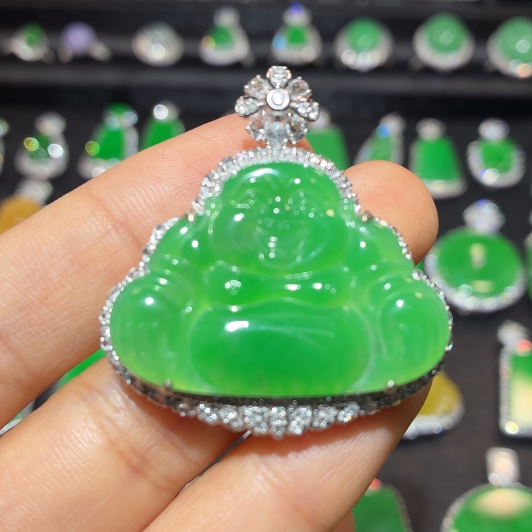 翡翠18K金镶嵌吊坠(不含链)翡翠