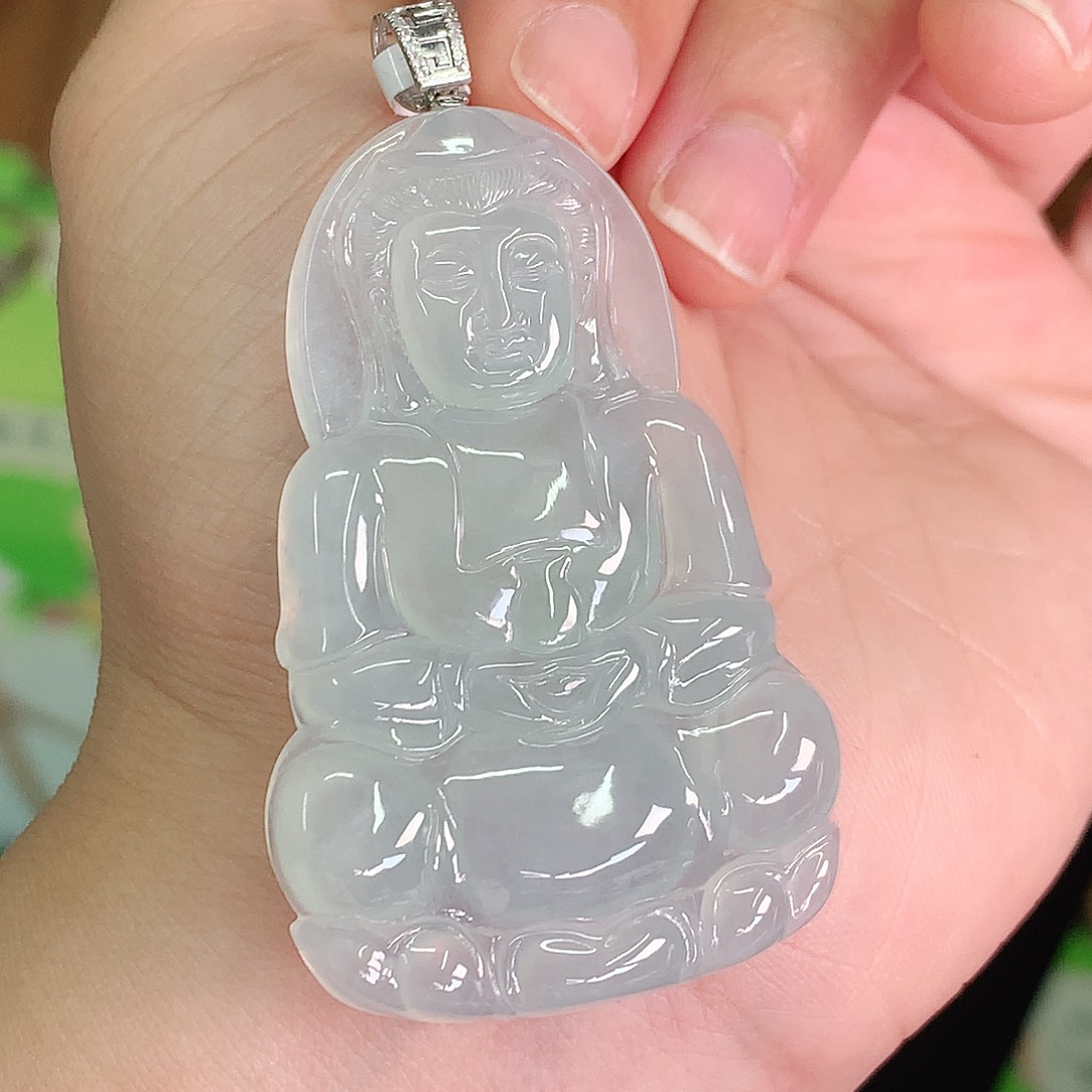 翡翠颈饰18K金镶嵌冰胶晴大观音57*35.7*5.6