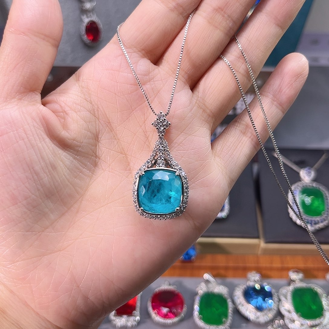 颈饰银S925镶嵌碧玺w 22