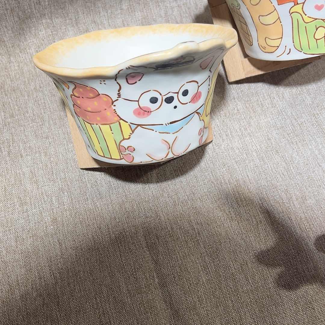 摆件陶小狗手绘碗
