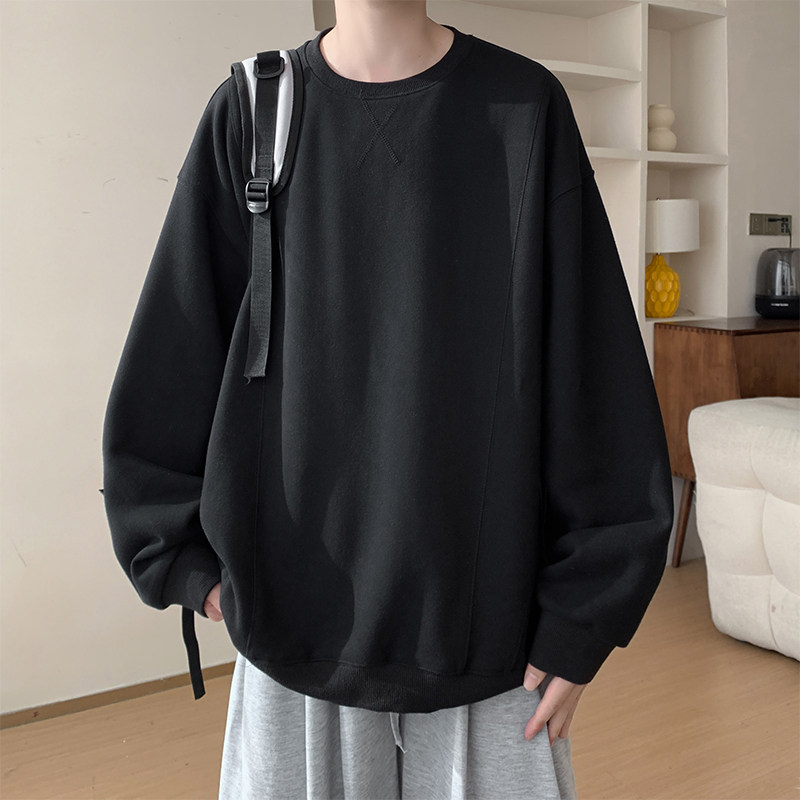元赫圆领卫衣男春秋款青少年长袖学生美式潮牌宽松休闲秋季上衣服