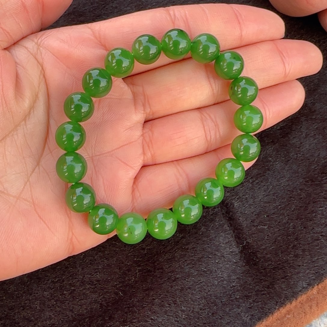 和田玉未镶嵌手链俄碧冰胶鲜阳绿卡10