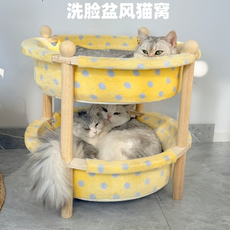 爱爬酷上下两层猫窝冬季加厚保暖大号实木猫窝猫抓板一体耐磨猫床