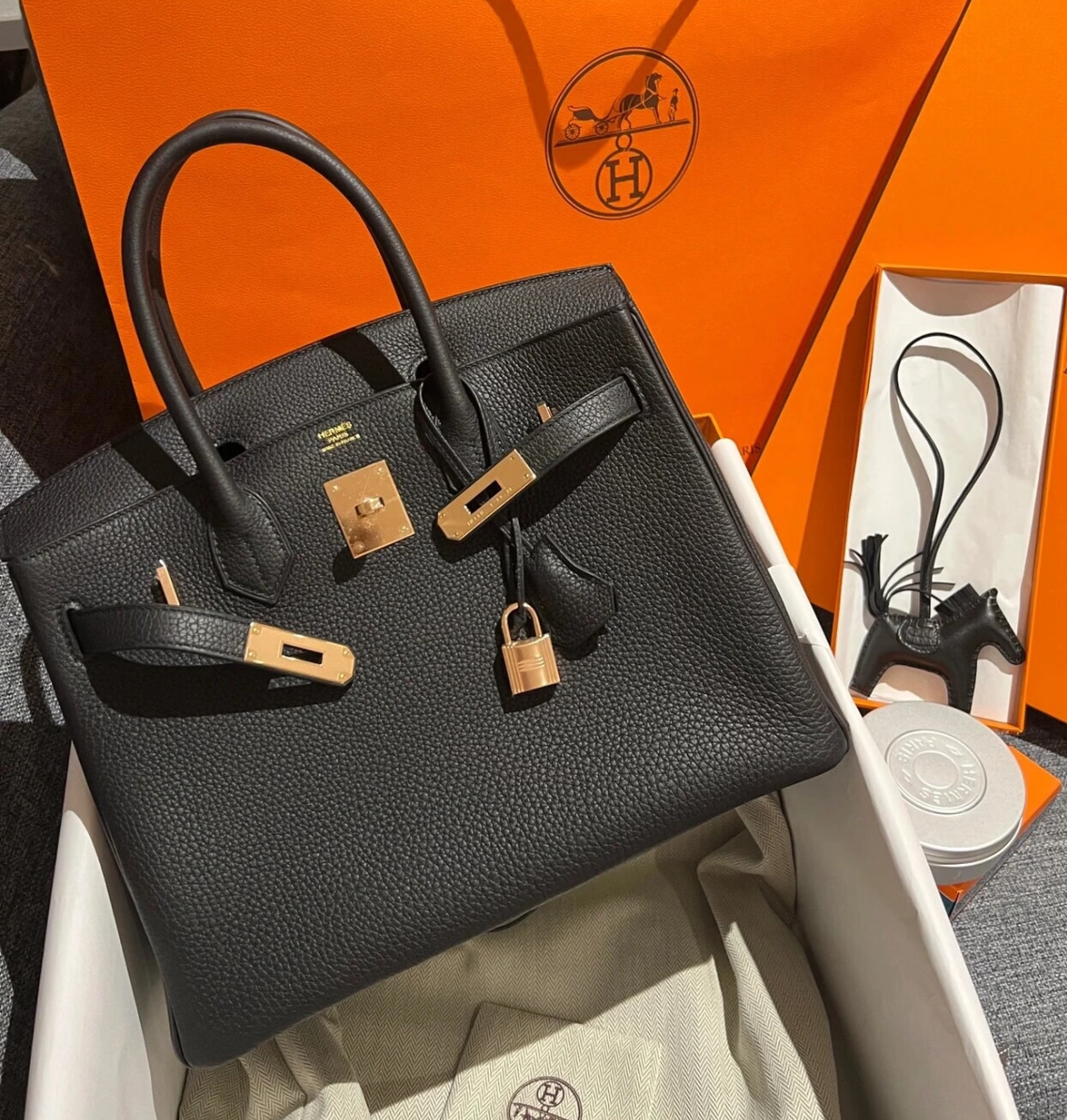 99新 Hermes/爱马仕 定金链接 birkin30 黑 玫瑰金扣 togo Y刻