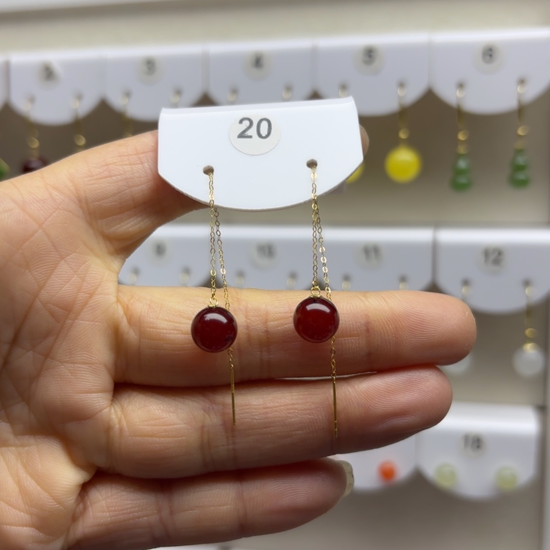 血珀18K金镶嵌耳饰